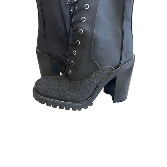 Coach Black Lace-Up Combat Boots with Chunky Heel - Picture 4 of 12